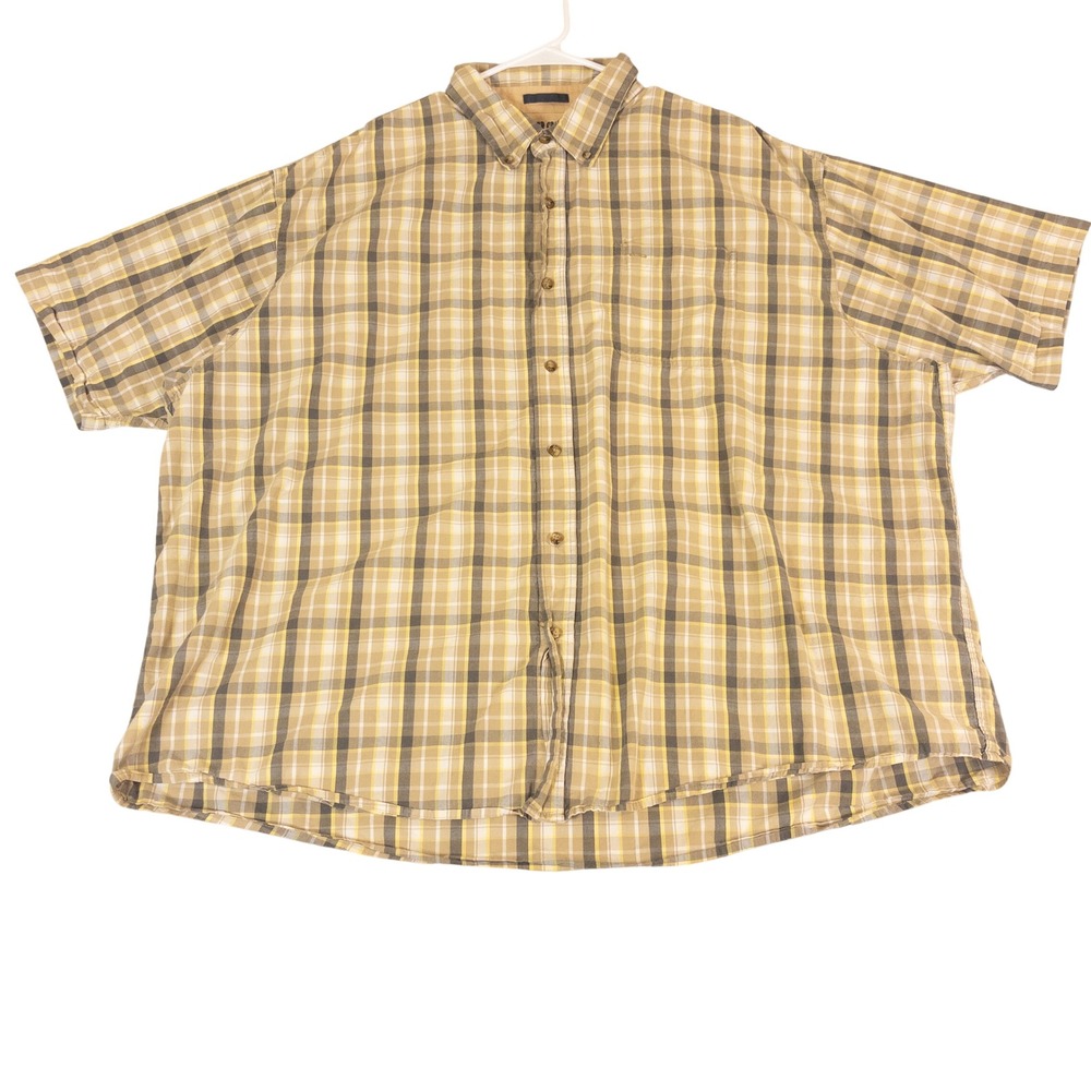 Timber Creek by Wrangler Mens 3X Plaid Short Sleeve Button Down Shirt Tan Yellow
